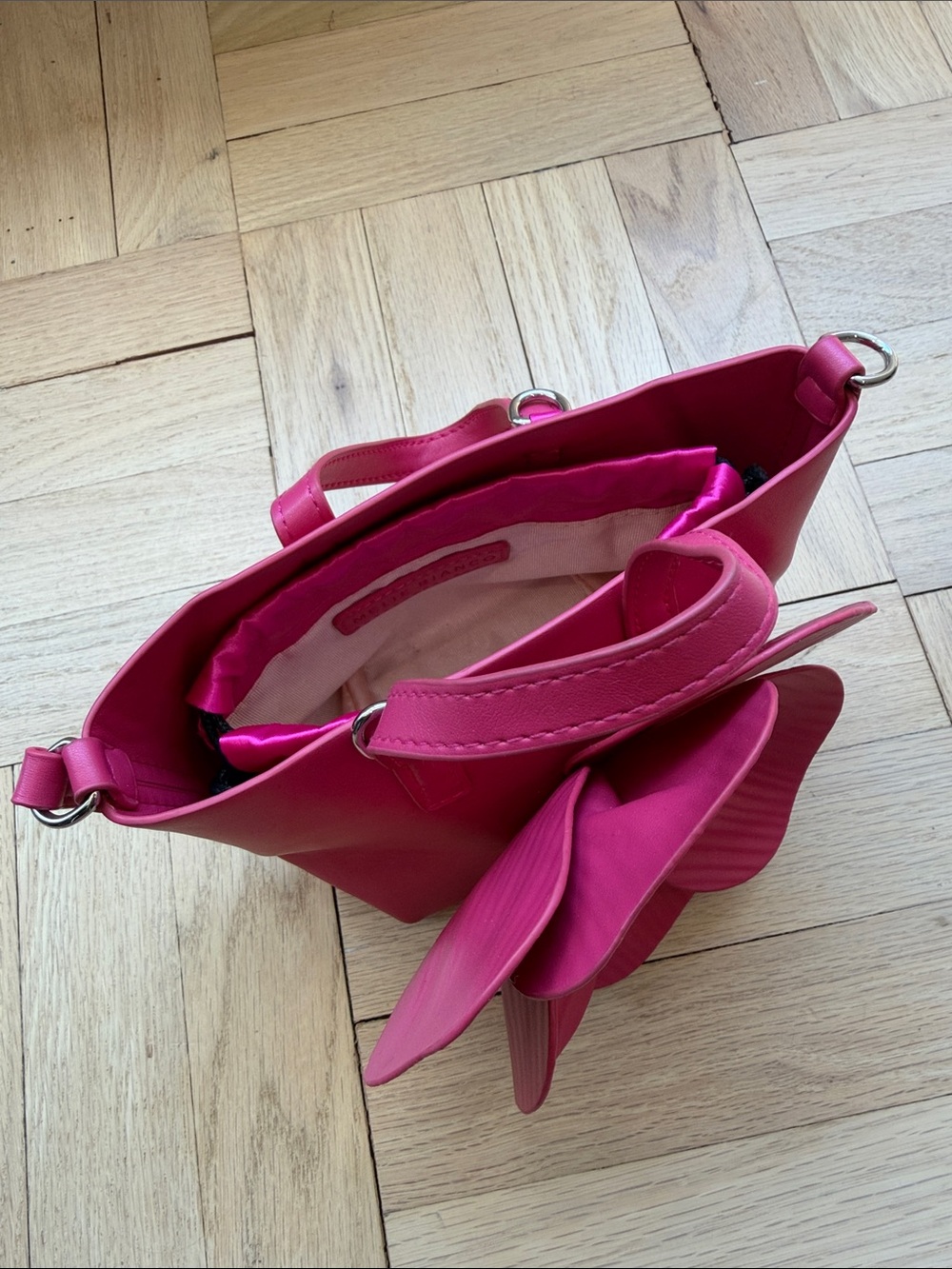 Melie Bianco Pink Floral Appliqué Handbag - Picture 2 of 2